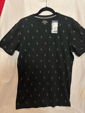 Polo by Ralph Lauren Black Crew Neck Tee with Allover Gray Pony Logos